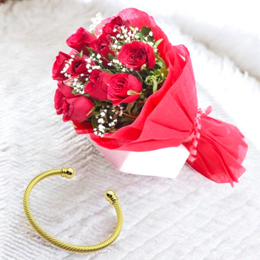 Red Roses with 18K Gold-Plated Bracelet